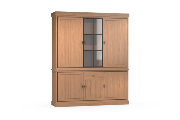 jura eiken buffet kast 3 deurs met glasdeur E02M