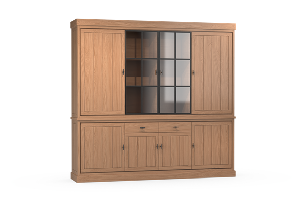 jura eiken buffet kast 4 deurs met glasdeur E02M
