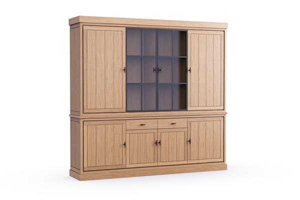 jura eiken buffet kast 4 deurs met glasdeur E02M