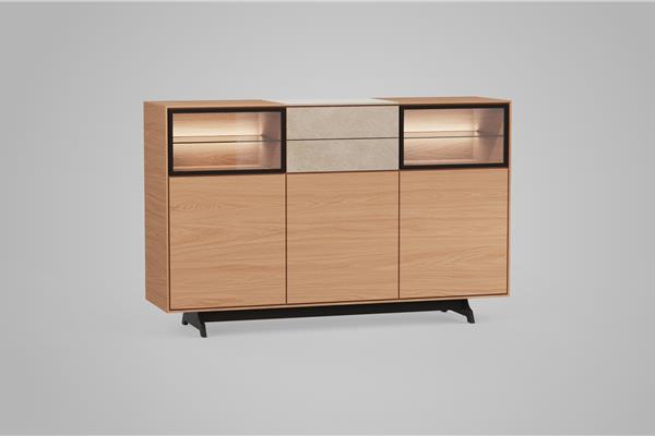 Highboard 3-deurs met glas - Eiken meubels