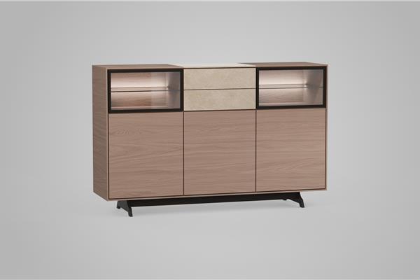 Highboard 3-deurs met glas - Eiken meubels