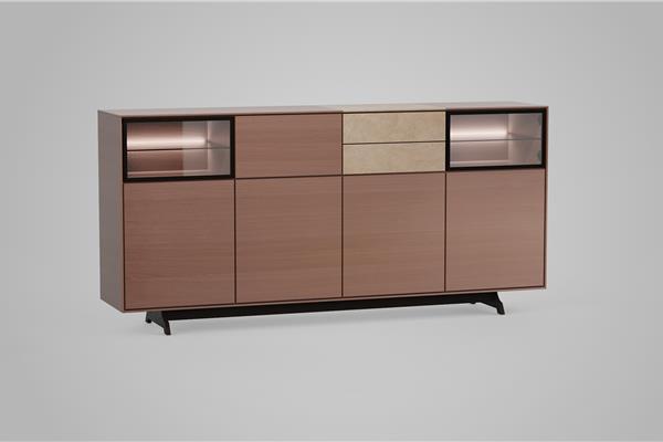 Highboard 4-deurs met glas - Eiken meubels