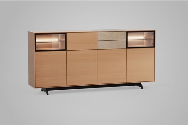 Highboard 4-deurs met glas - Eiken meubels