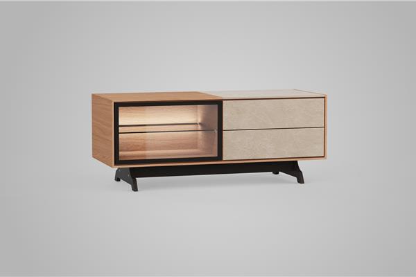 TV-kast 2-deurs met glas - Eiken meubels