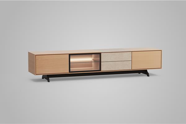 TV-kast 4-deurs met glas - Eiken meubels