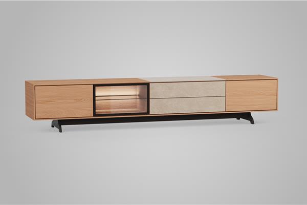 TV-kast 5-deurs met glas - Eiken meubels