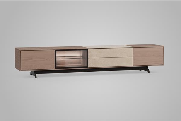 TV-kast 5-deurs met glas - Eiken meubels