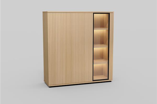 Vitrine-3-deurs op sokkel - Eiken meubels