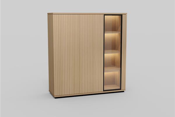 Vitrine-3-deurs op sokkel - Eiken meubels