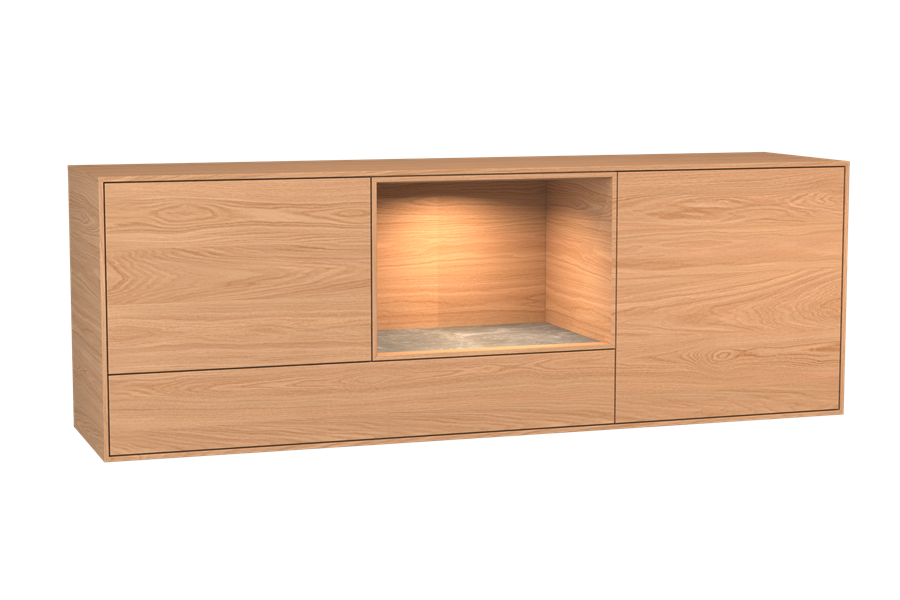 dressoir 3-deurs open vak hangend - Theuns Eiken meubels