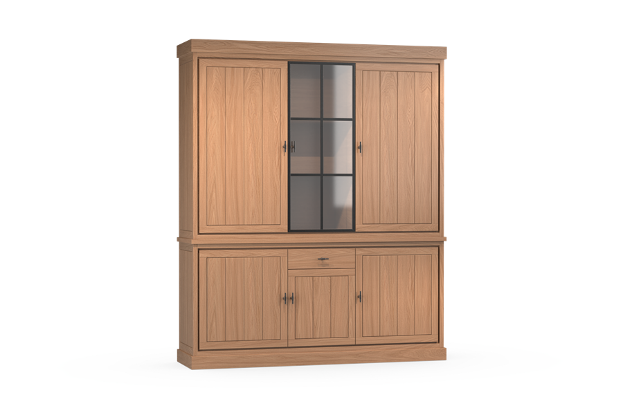 Buffet kast 3-deurs met glasdeur - Theuns Eiken meubels
