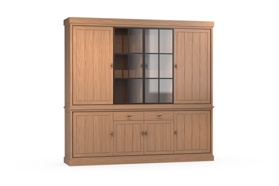 Buffet kast 4-deurs met glasdeur - Theuns Eiken meubels