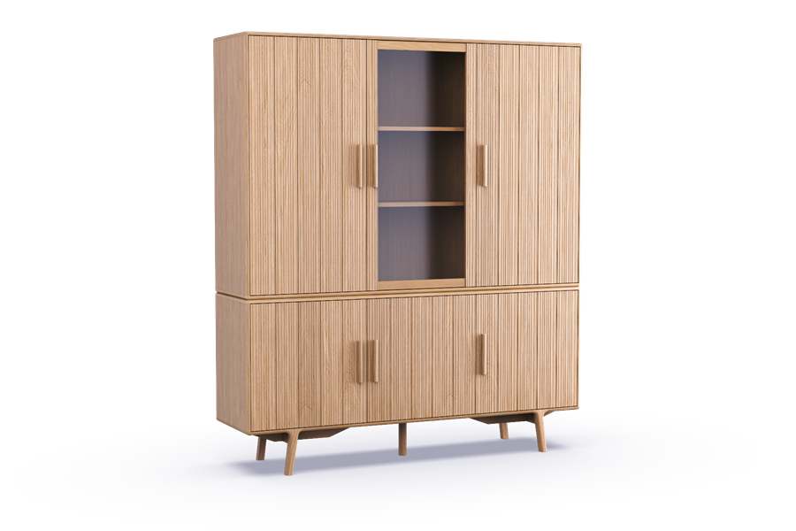 Buffet-kast 3-deurs massief/glas - Theuns Eiken meubels