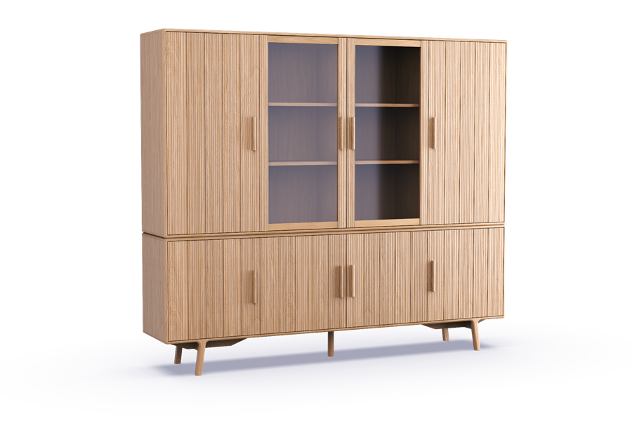 Buffet-kast 4-deurs massief/glas - Theuns Eiken meubels