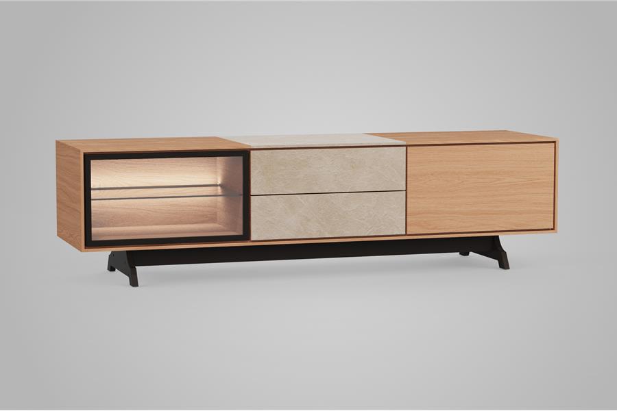 TV-kast 3-deurs met glas - Theuns Eiken meubels