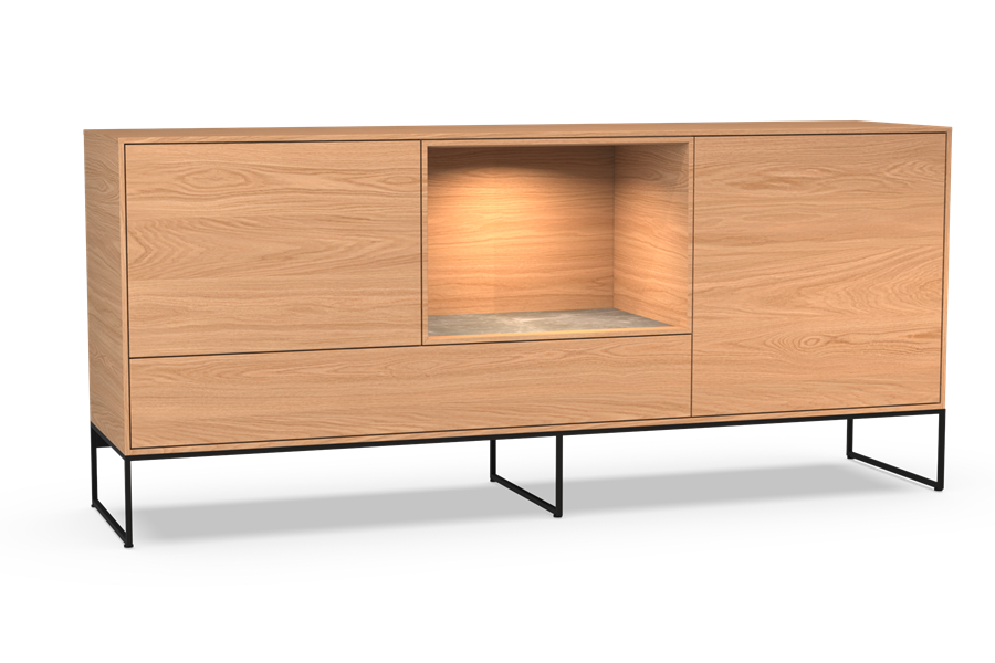 dressoir 3-deurs open vak met sokkel - Theuns Eiken meubels