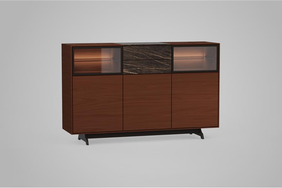 Highboard 3-deurs met glas - Theuns Eiken meubels